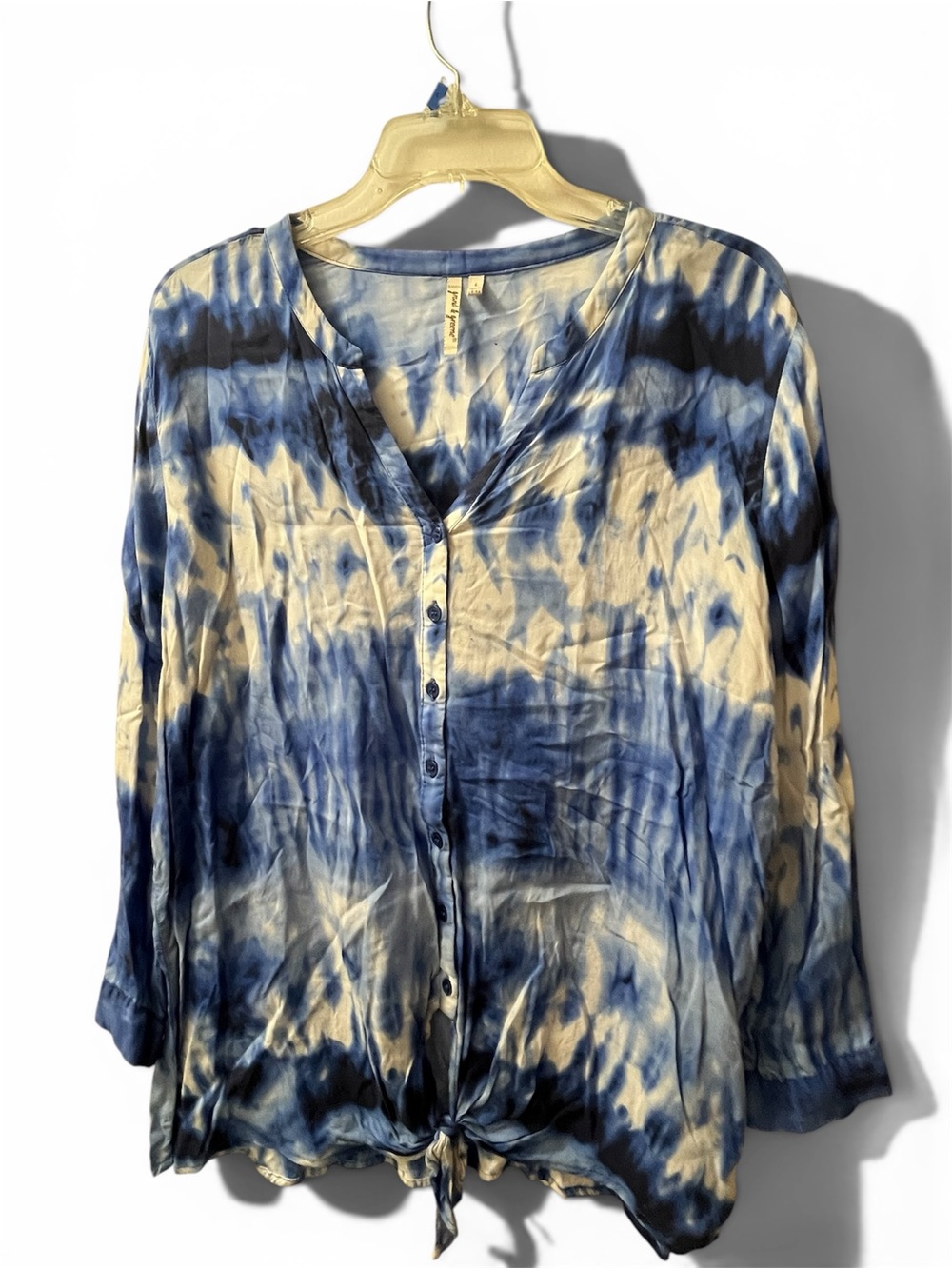 grand & greene Blue and Cream Tie-Dye Button Front Blouse
